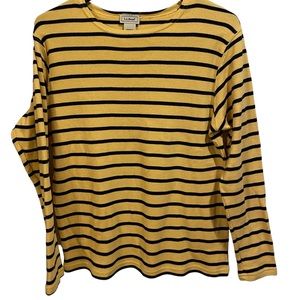 L.L.Bean 90s Yellow Black Horizontal Striped Stretch Knit Long Sleeve Sweater